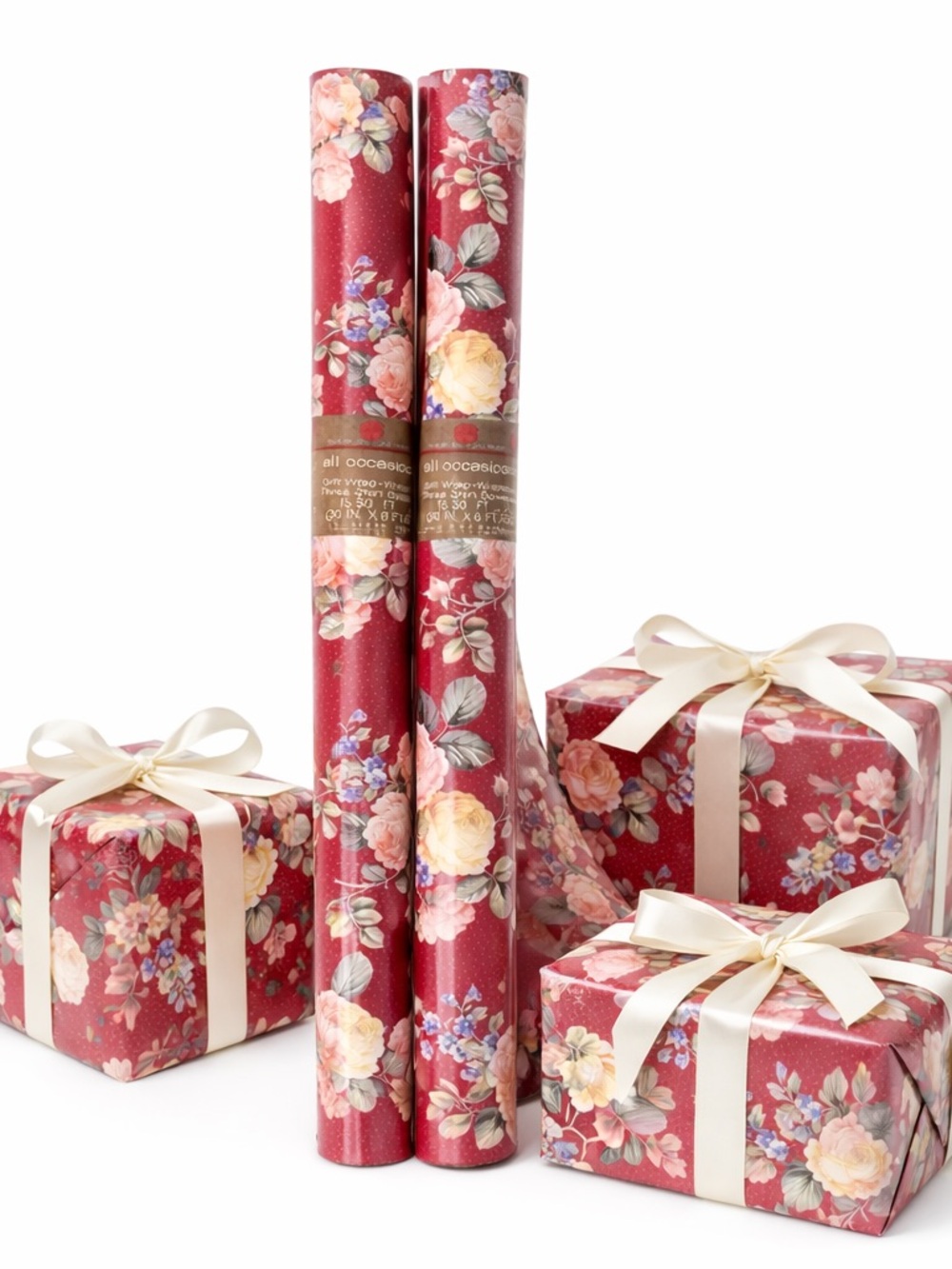 Vintage American Greetings Gift Wrap Rolls Floral Rose Gift 30" x 6' Lot Of 2